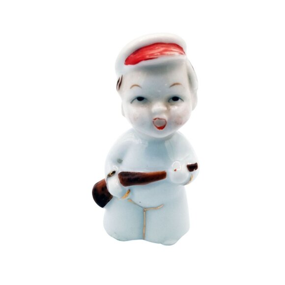 Ceramic Choir Boy Angel Baby Figures Pair Vintage w Instruments 2.75 Inch Japan - Picture 7 of 16